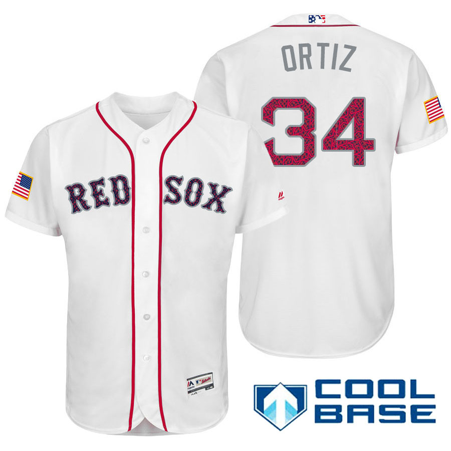 Boston Red Sox #34 David Ortiz White Stars & Stripes 2016 Independence Day Cool Base Jersey