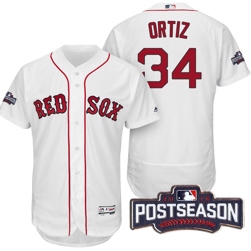 Boston Red Sox David Ortiz #34 AL East Division Champions White 2016 Postseason Patch Flex Base Jersey