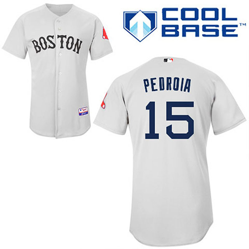 Boston Red Sox #15 Dustin Pedroia Grey Road Jersey