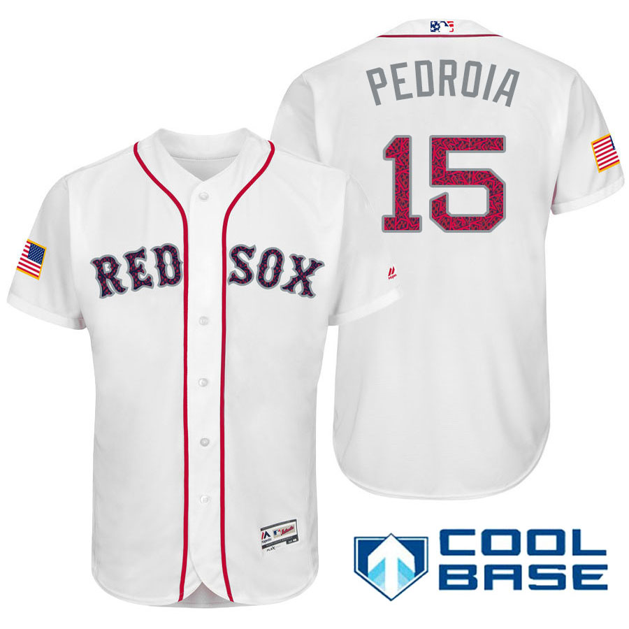 Boston Red Sox #15 Dustin Pedroia White Stars & Stripes 2016 Independence Day Cool Base Jersey