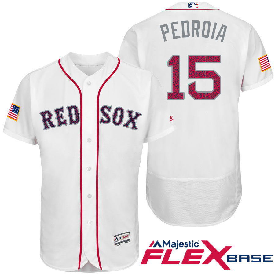 Boston Red Sox #15 Dustin Pedroia White Stars & Stripes 2016 Independence Day Flex Base Jersey