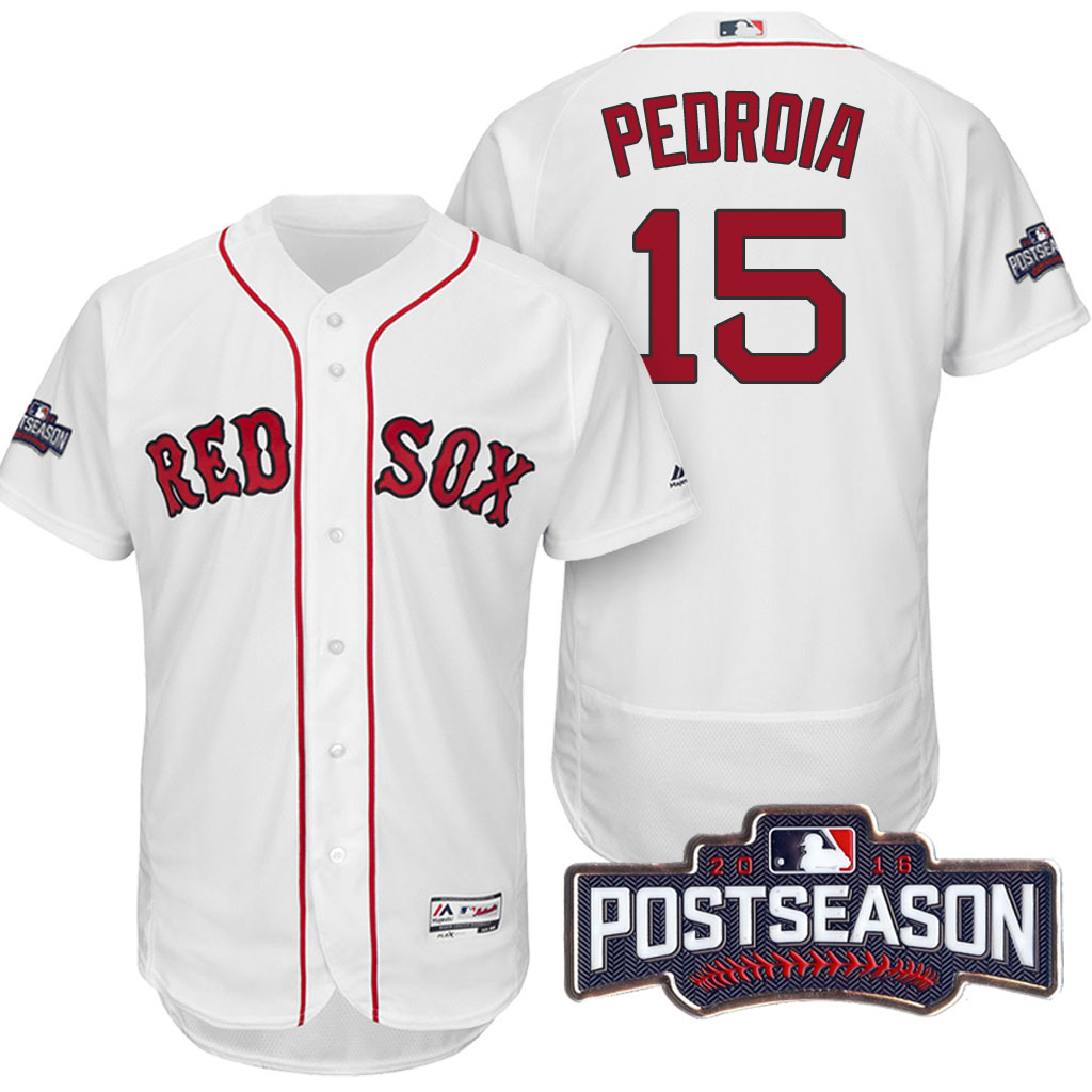 Boston Red Sox Dustin Pedroia #15 AL East Division Champions White 2016 Postseason Patch Flex Base Jersey