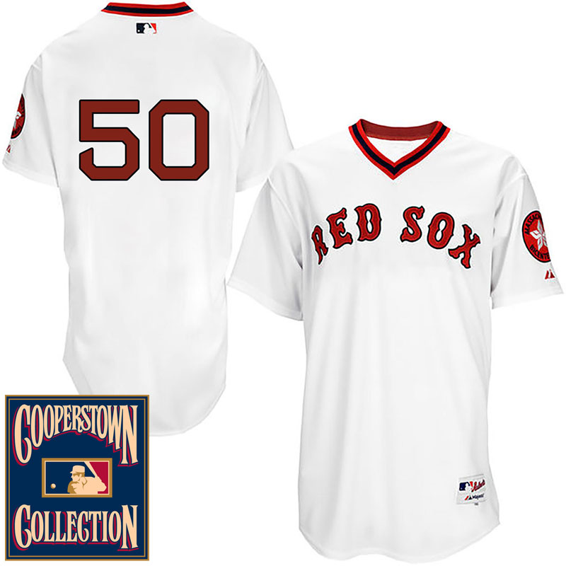 Boston Red Sox #50 Mookie Betts White 1976 Turn Back The Clock Throwback Jersey