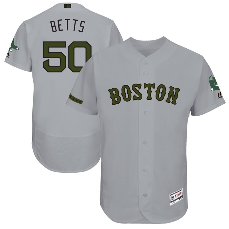 Mookie Betts #50 Men Boston Red Sox 2017 Memorial Day Gray Flex Base Jersey