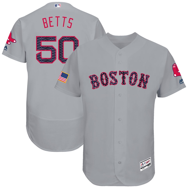 Mookie Betts #50 Boston Red Sox 2017 Stars & Stripes Independence Day Gray Flex Base Jersey - Men