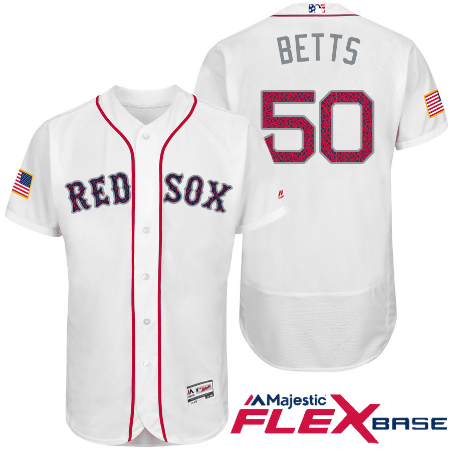 Boston Red Sox #50 Mookie Betts White Stars & Stripes 2016 Independence Day Flex Base Jersey