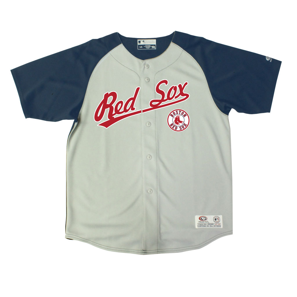 Youth Boston Red Sox Stitches Gray /Navy Double Play Button Down Jersey