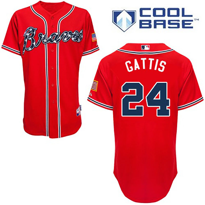 Atlanta Braves #24 Evan Gattis Men's Authentic Red Alternate Majestic MLB Cool Base Jersey