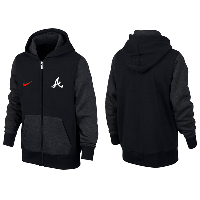 Atlanta Braves Black Gray Full-Zip Aunthetic Pullover Hoodie