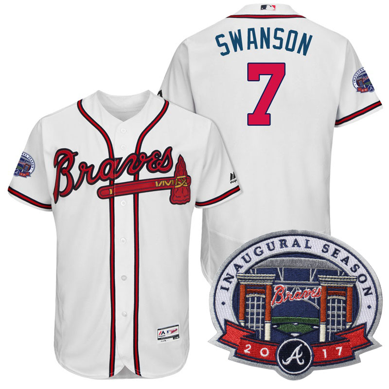 Atlanta Braves #7 Dansby Swanson White 2017 Flex Base All-Star Game Patch Jersey