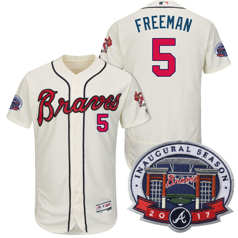 Atlanta Braves #5 Freddie Freeman Cream 2017 Flex Base All-Star Game Patch Jersey