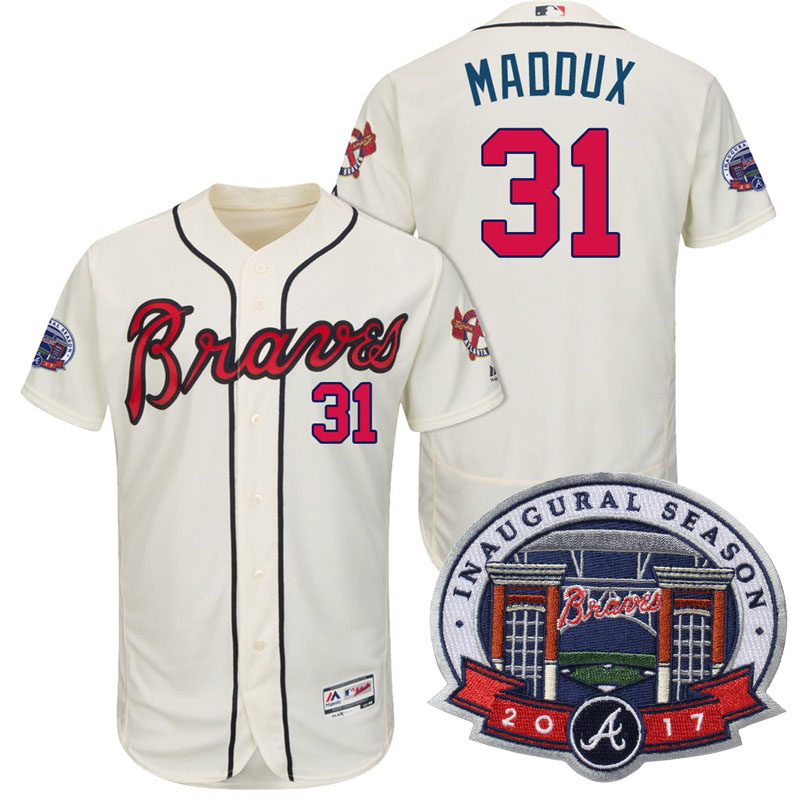 Atlanta Braves #31 Greg Maddux Cream 2017 Flex Base All-Star Game Patch Jersey