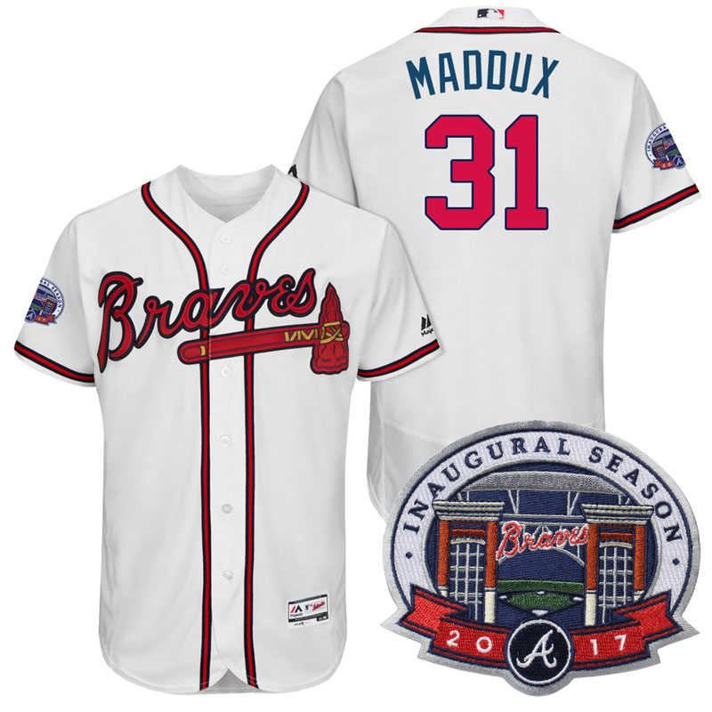 Atlanta Braves #31 Greg Maddux White 2017 Flex Base All-Star Game Patch Jersey