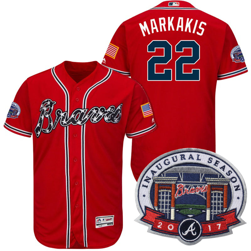 Atlanta Braves #22 Nick Markakis Red 2017 Flex Base All-Star Game Patch Jersey