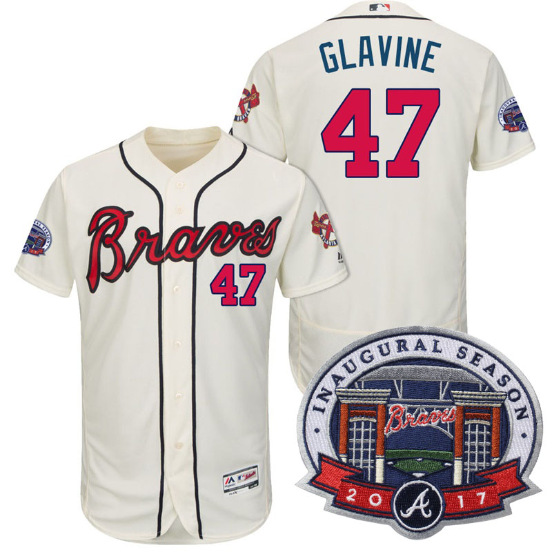 Atlanta Braves #47 Tom Glavine Cream 2017 Flex Base All-Star Game Patch Jersey