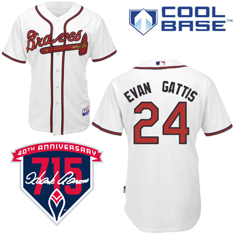 Atlanta Braves #24 Evan Gattis Men's Authentic White Home Majestic MLB Cool Base Jersey