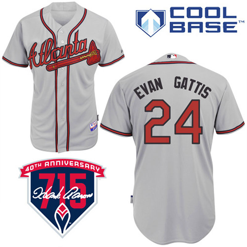 Atlanta Braves #24 Evan Gattis Men's Authentic Grey Road Majestic MLB Cool Base Jersey