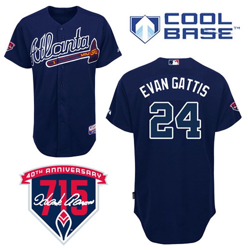 Atlanta Braves #24 Evan Gattis Men's Authentic Navy Blue Alternate Majestic MLB Cool Base Jersey