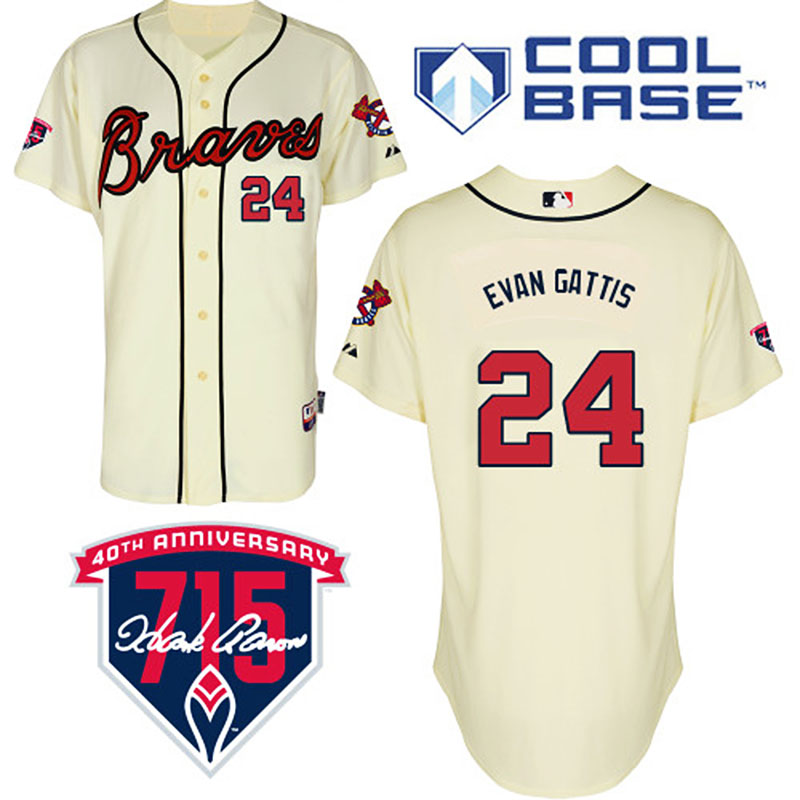 Atlanta Braves #24 Evan Gattis Men's Authentic Cream Alternate Majestic MLB Cool Base Jersey