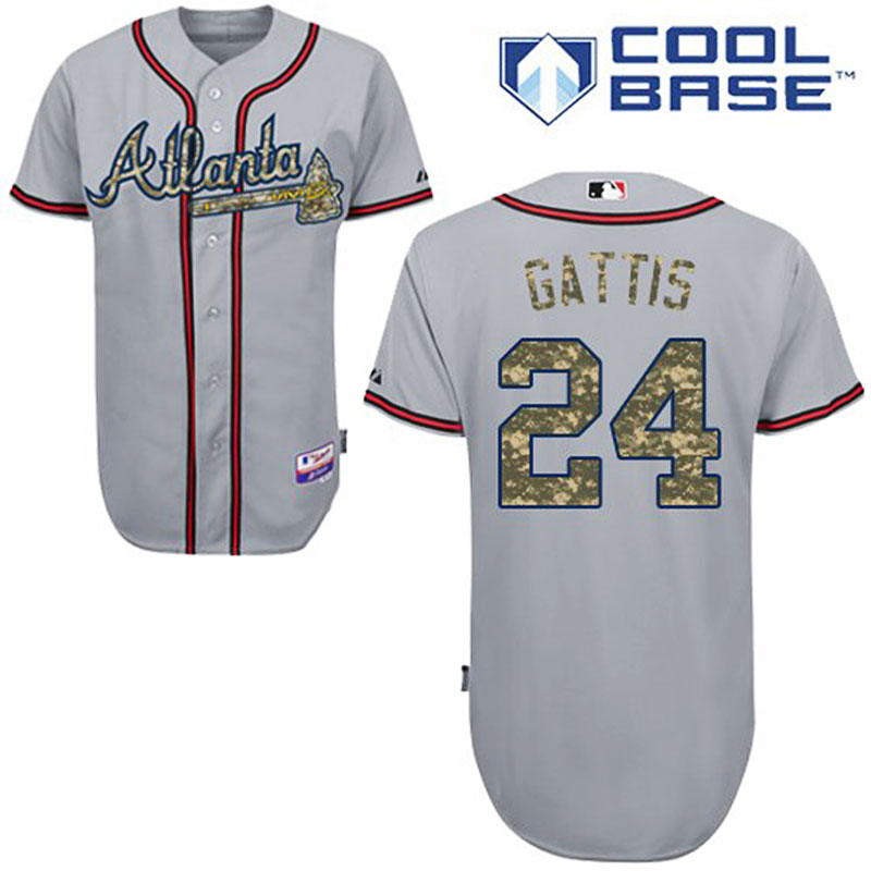 Atlanta Braves #24 Evan Gattis Men's Authentic Grey USMC Majestic MLB Cool Base Jersey