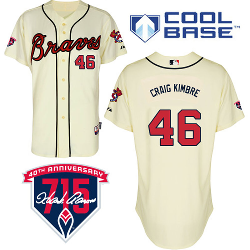 Atlanta Braves #46 Craig Kimbrel Men's Authentic Cream Alternate Majestic MLB Cool Base Jersey