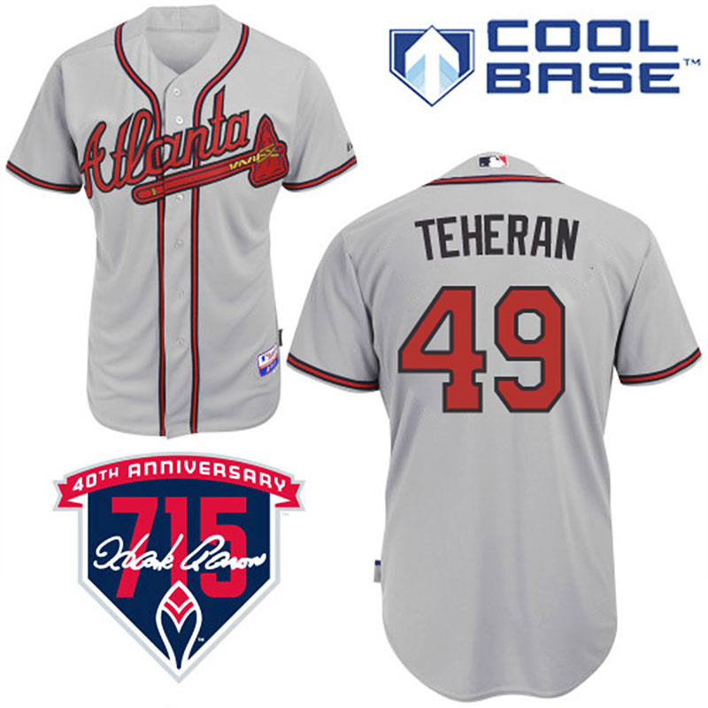 Atlanta Braves #49 Julio Teheran Men's Authentic Grey Road Majestic MLB Cool Base Jersey