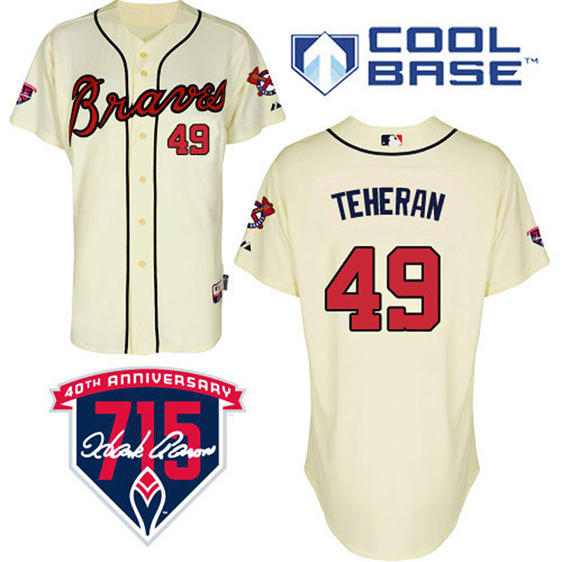 Atlanta Braves #49 Julio Teheran Men's Authentic Cream Alternate Majestic MLB Cool Base Jersey