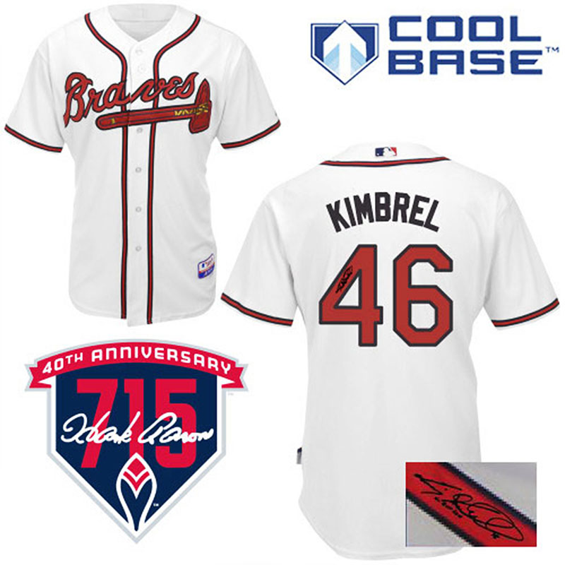 Atlanta Braves #46 Craig Kimbrel Men's Authentic White Autographed Home Majestic MLB Cool Base Jersey