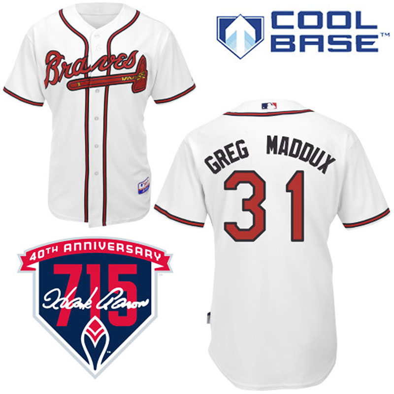 Atlanta Braves #31 Greg Maddux Men's Authentic White Home Majestic MLB Cool Base Jersey