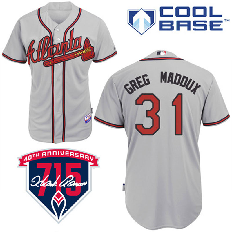 Atlanta Braves #31 Greg Maddux Men's Authentic Grey Road Majestic MLB Cool Base Jersey