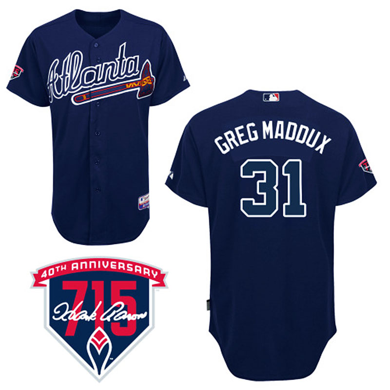 Atlanta Braves #31 Greg Maddux Men's Authentic Navy Blue Alternate Majestic MLB Cool Base Jersey