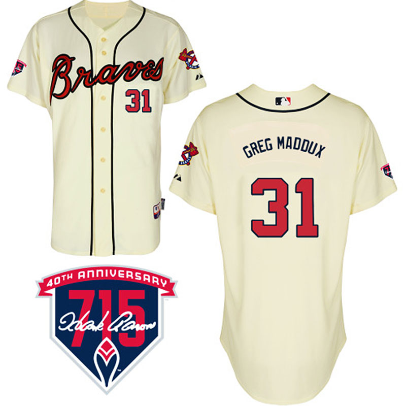 Atlanta Braves #31 Greg Maddux Men's Authentic Cream Alternate Majestic MLB Cool Base Jersey