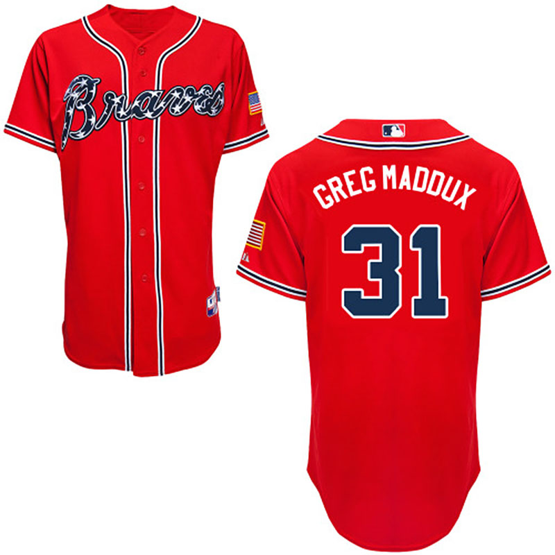 Atlanta Braves #31 Greg Maddux Men's Authentic Red Alternate Majestic MLB Cool Base Jersey