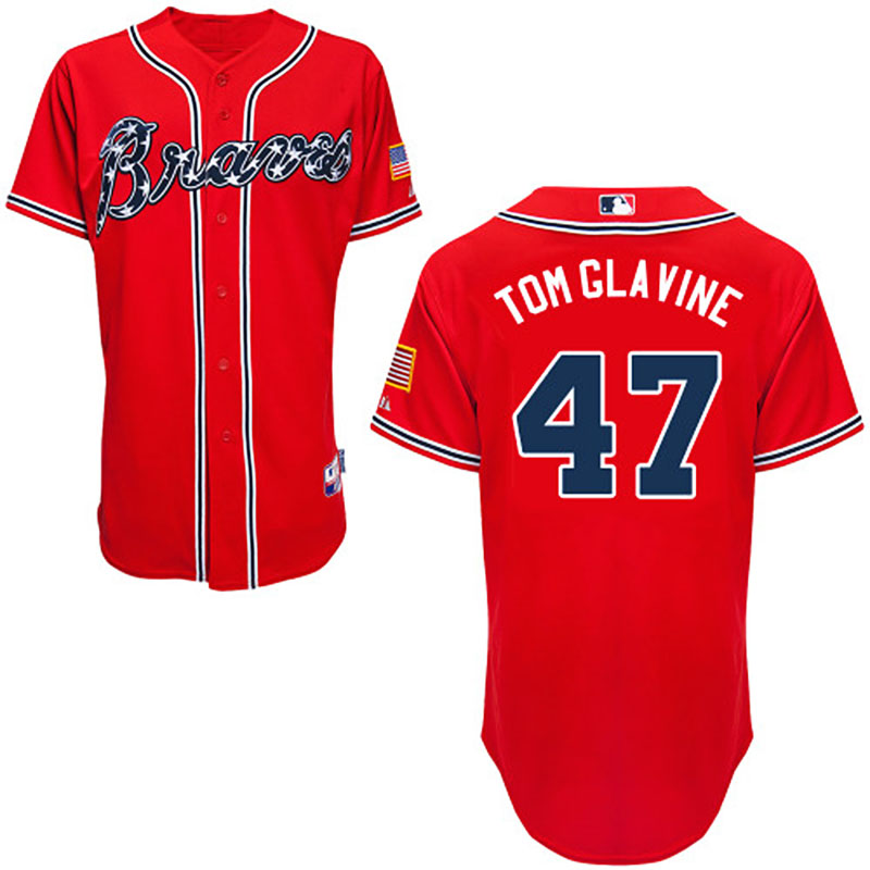 Atlanta Braves #47 Tom Glavine Men's Authentic Red Alternate Majestic MLB Cool Base Jersey