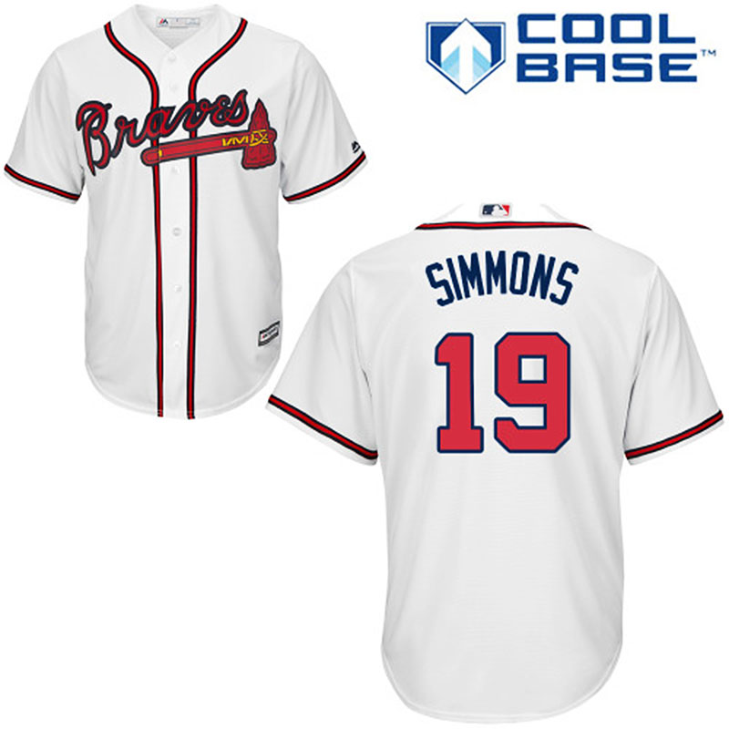 Atlanta Braves #19 Andrelton Simmons Youth Authentic White Home Majestic MLB Cool Base Jersey