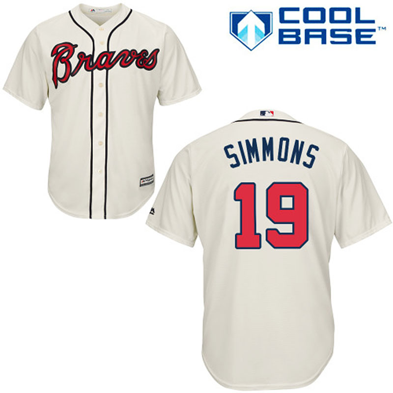 Atlanta Braves #19 Andrelton Simmons Youth Authentic Cream Alternate Majestic MLB Cool Base Jersey