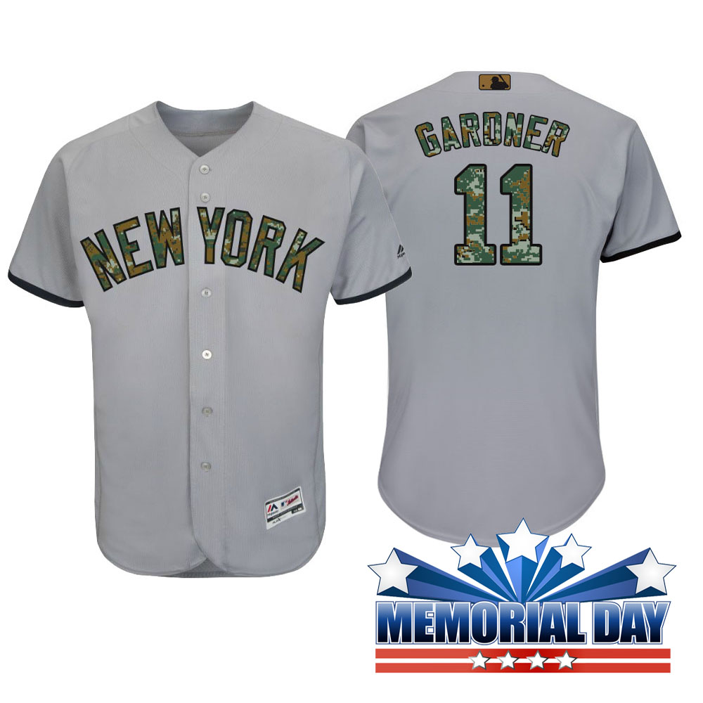 New York Yankees Brett Gardner #11 Gray Camo Fashion 2016 Memorial Day Cool Base Jersey