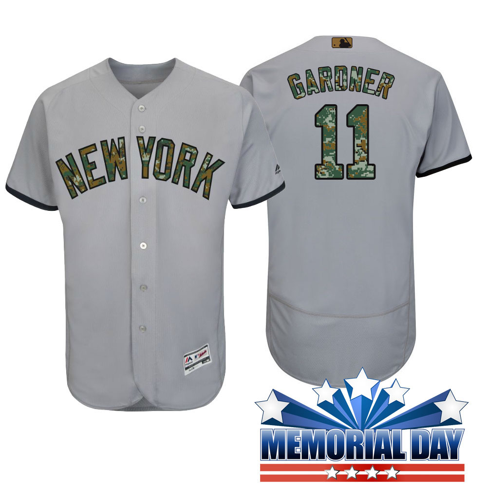 New York Yankees Brett Gardner #11 Gray Camo Fashion 2016 Memorial Day Flex Base Jersey