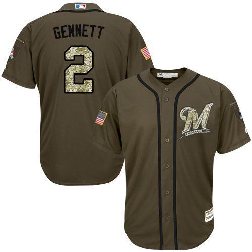 Milwaukee Brewers #2 Scooter Gennett Olive Camo Stitched Baseball Jersey