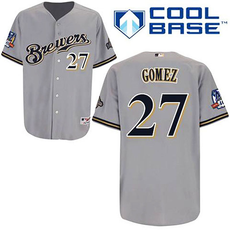 Milwaukee Brewers #27 Carlos Gomez Grey Road Cool Base Jersey