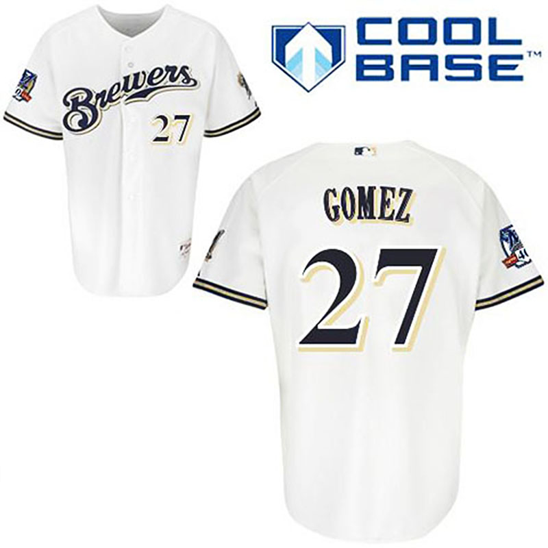 Milwaukee Brewers #27 Carlos Gomez White Home Cool Base Jersey