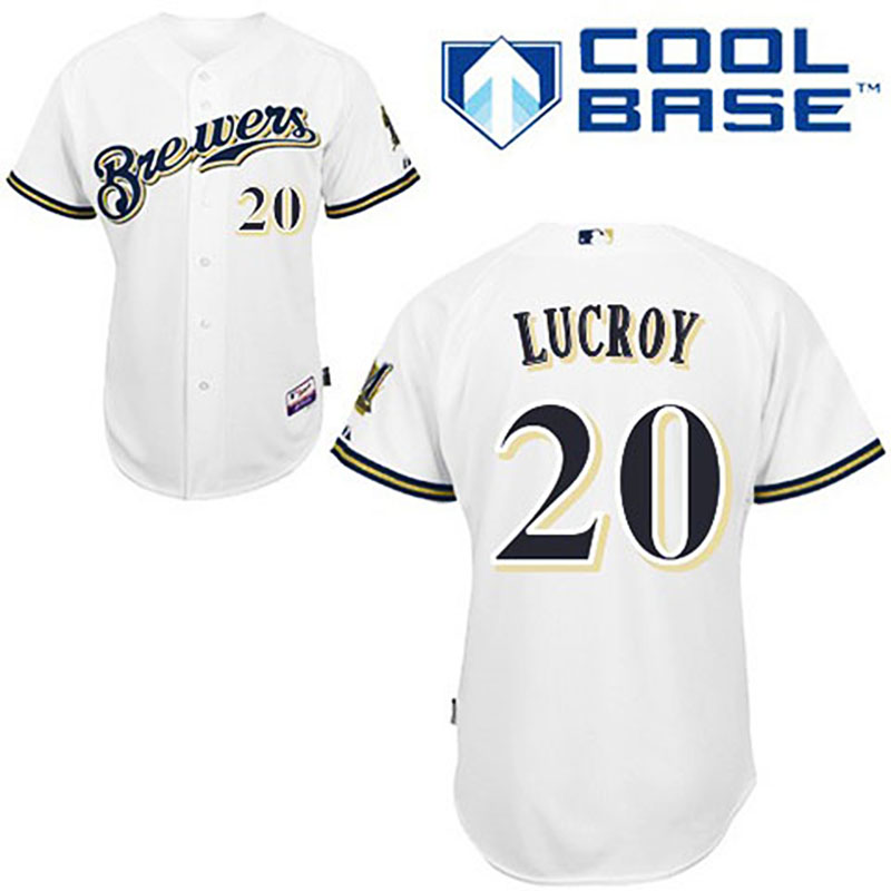 Milwaukee Brewers #20 Jonathan Lucroy White Cool Base Jersey