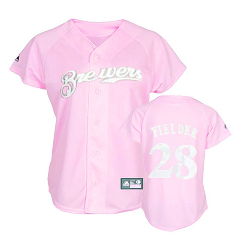 Milwaukee Brewers #28 Prince Fielder Pink Lady Fashion Women Jersey