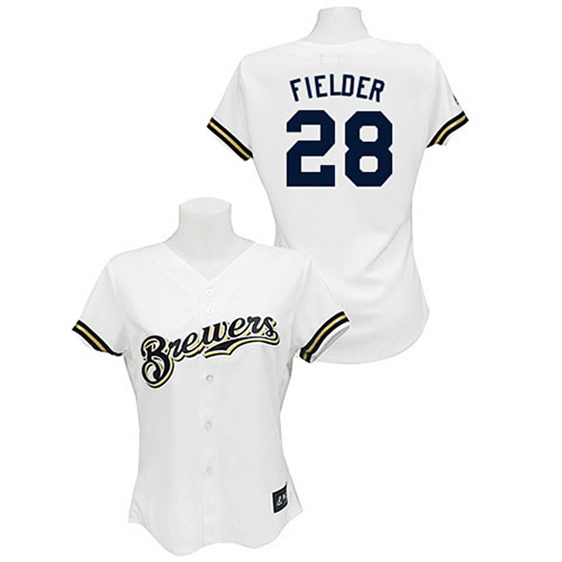 Milwaukee Brewers #28 Prince Fielder White Women's Fashion Jersey