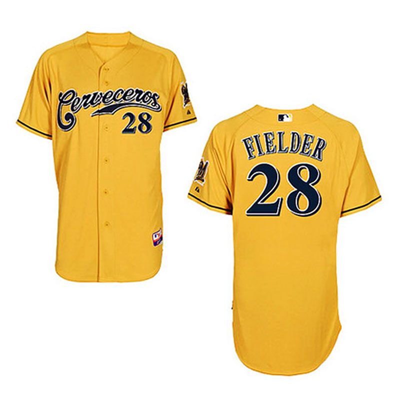 Milwaukee Brewers #28 Prince Fielder Yellow Cerveceros Cool Base Jersey