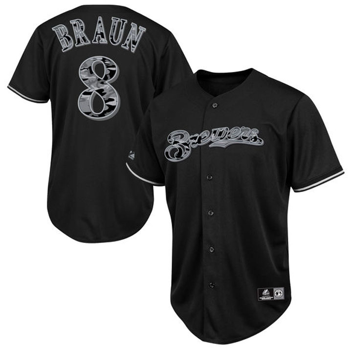 Milwaukee Brewers #8 Ryan Braun Black Camo Player Jersey