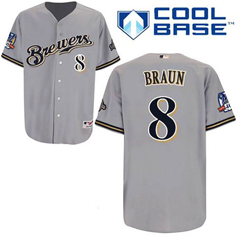 Milwaukee Brewers #8 Ryan Braun Grey Road Cool Base Jersey