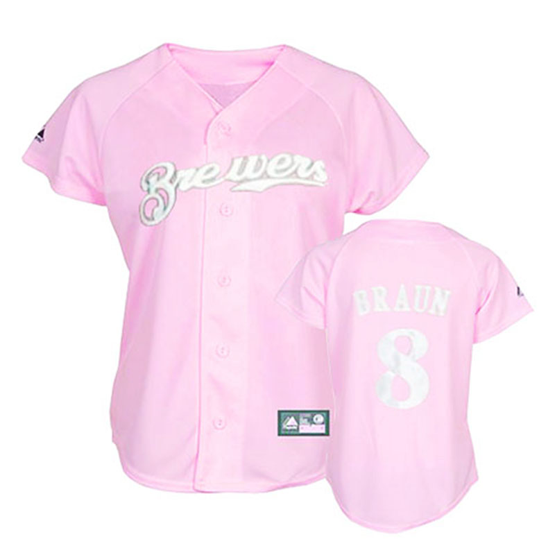 Milwaukee Brewers #8 Ryan Braun Pink Lady Fashion Women Jersey