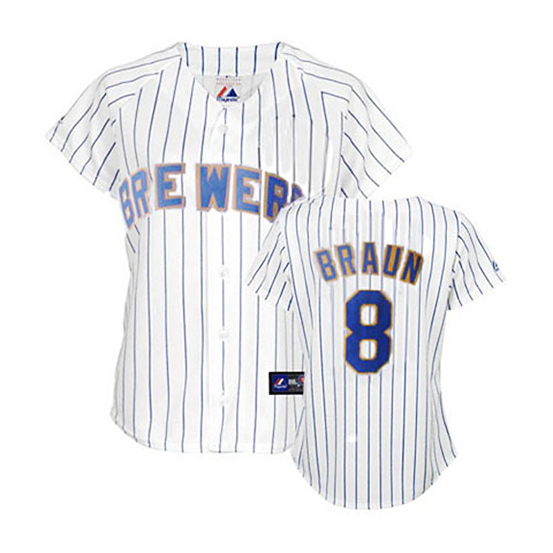 Milwaukee Brewers #8 Ryan Braun White Blue Strip Women's Fashion Jersey