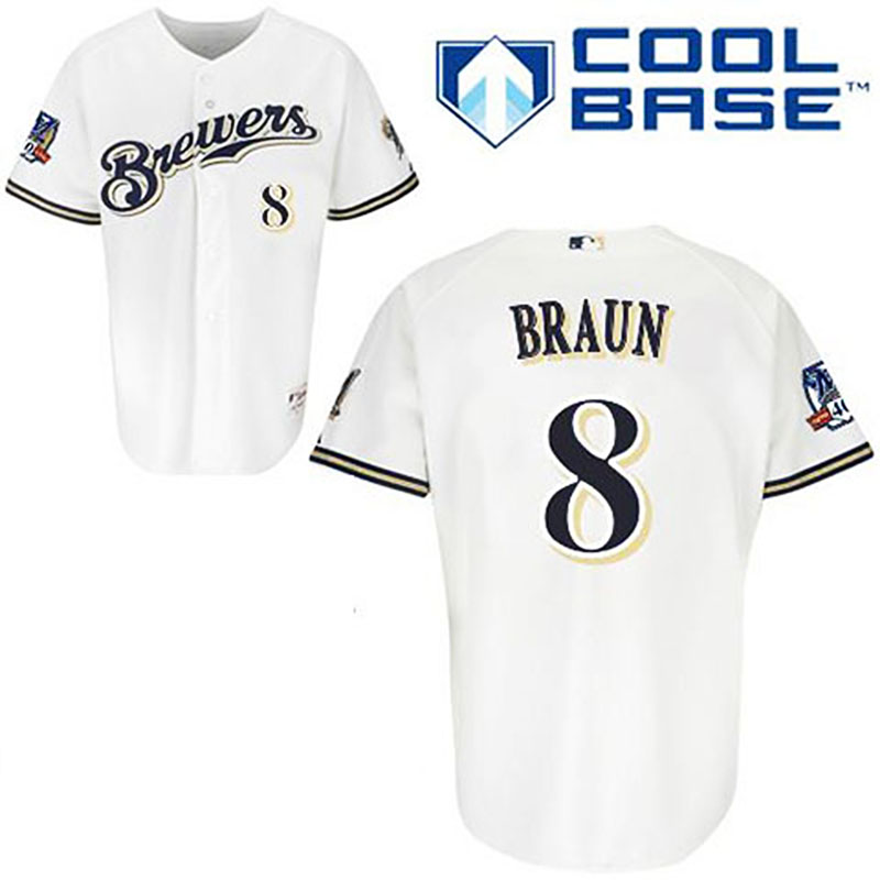 Milwaukee Brewers #8 Ryan Braun White Home Cool Base Jersey